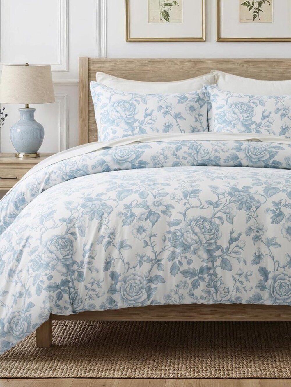 100% Cotton Sateen Duvet Cover Set, Queen Size, Blue Linen